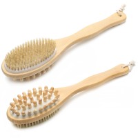 Abeis Long Handle Bathing Shower Brush Double-Side Massage Wooden Dry Body Brush